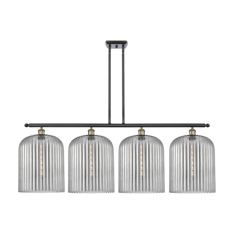 Innovations Bridal Veil 48in 4-Light Island Light | Industrial Black Antique Brass and Light Smoke Ribbed Glass | Kitchen | Model 516-4I-BAB-G559-12SM