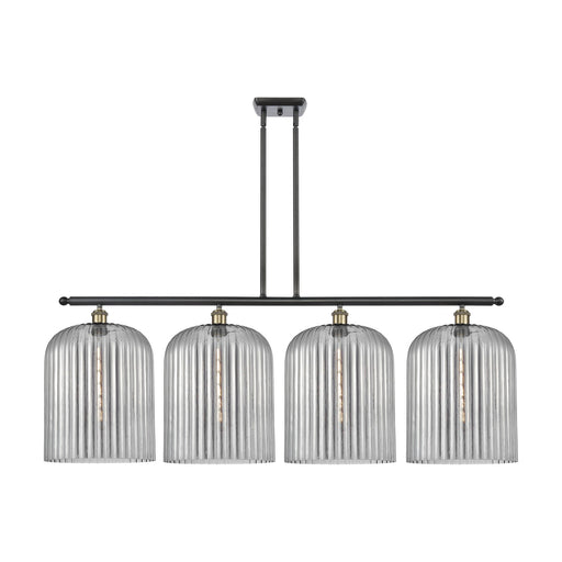 Innovations Bridal Veil 48in 4-Light Island Light | Industrial Black Antique Brass and Light Smoke Ribbed Glass | Kitchen | Model 516-4I-BAB-G559-12SM