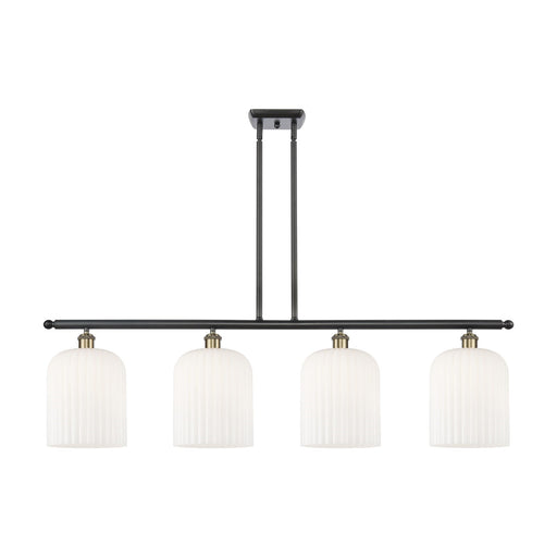 Innovations Bridal Veil 48in 4-Light Island Light | Art Nouveau Industrial Black Antique Brass and Gloss White Ribbed Glass | Model 516-4I-BAB-G559-8GWH
