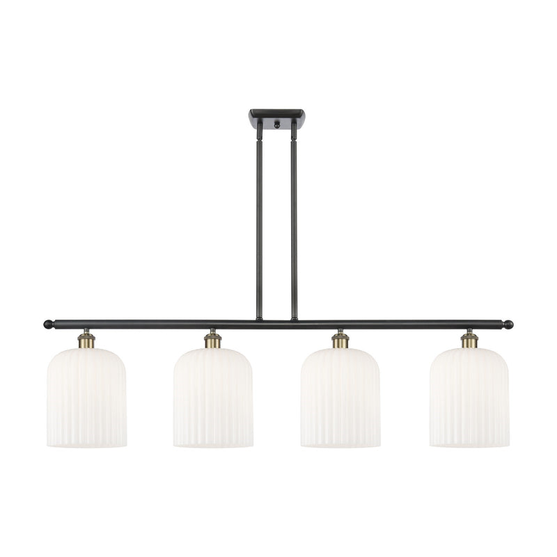 Innovations Bridal Veil 48in 4-Light Island Light | Art Nouveau Industrial Black Antique Brass and Gloss White Ribbed Glass | Model 516-4I-BAB-G559-8GWH