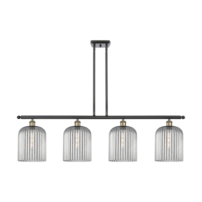 Innovations Bridal Veil 48in 4-Light Island Light | Industrial Black Antique Brass Steel and Light Smoke Ribbed Glass | Model 516-4I-BAB-G559-8SM