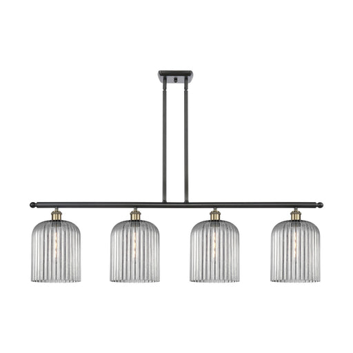 Innovations Bridal Veil 48in 4-Light Island Light | Industrial Black Antique Brass Steel and Light Smoke Ribbed Glass | Model 516-4I-BAB-G559-8SM