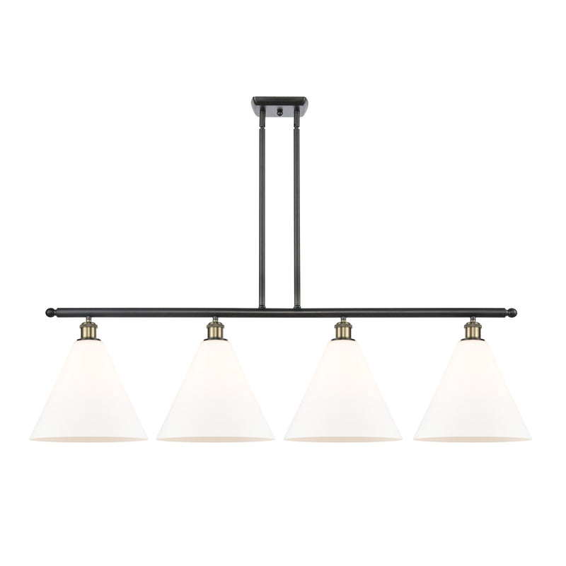 Innovations Berkshire Glass 50in 4-Light Island Light | Industrial Black Antique Brass Steel and Matte White Glass | Kitchen | Model 516-4I-BAB-GBC-121