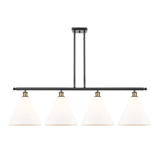 Innovations Berkshire Glass 50in 4-Light Island Light | Industrial Black Antique Brass Steel and Matte White Glass | Kitchen | Model 516-4I-BAB-GBC-121