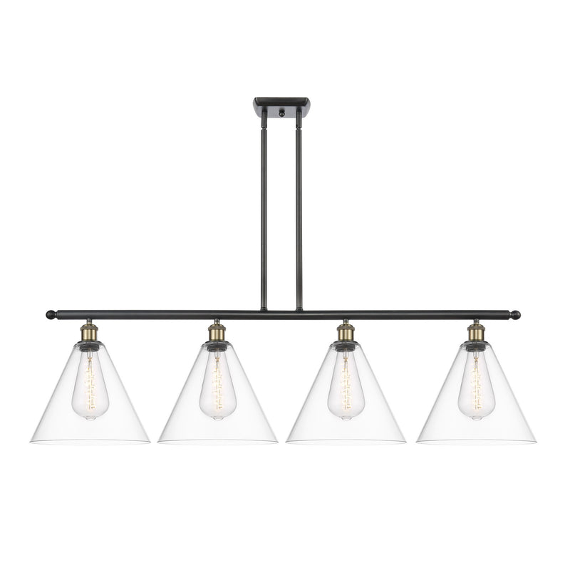Innovations Berkshire 50in 4-Light Island Light | Industrial Black Antique Brass Steel and Clear Glass | Kitchen Island & | Model 516-4I-BAB-GBC-122-LED