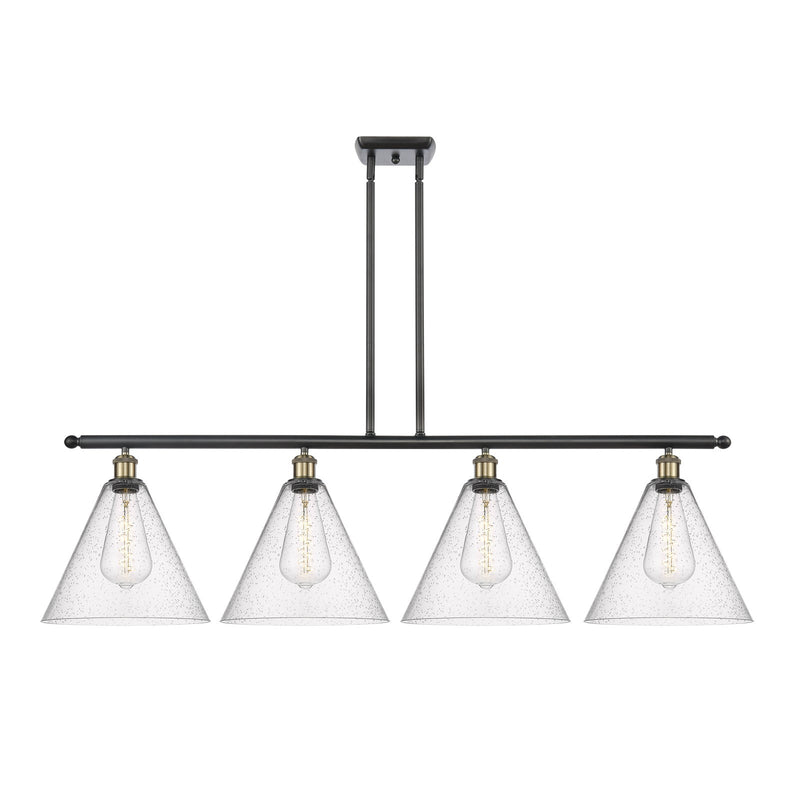 Innovations Berkshire 50in 4-Light Island Light | Industrial Black Antique Brass Steel and Seedy Glass | Kitchen Island & | Model 516-4I-BAB-GBC-124-LED