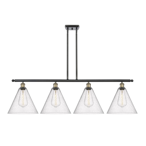 Innovations Berkshire 50in 4-Light Island Light | Industrial Black Antique Brass Steel and Seedy Glass | Kitchen Island & | Model 516-4I-BAB-GBC-124-LED