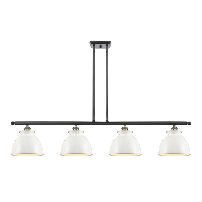 Innovations Adirondack 48in 4-Light Island Light | Industrial Farmhouse Black Antique Brass Steel and Glossy White Metal Shade | Model 516-4I-BAB-M14-W