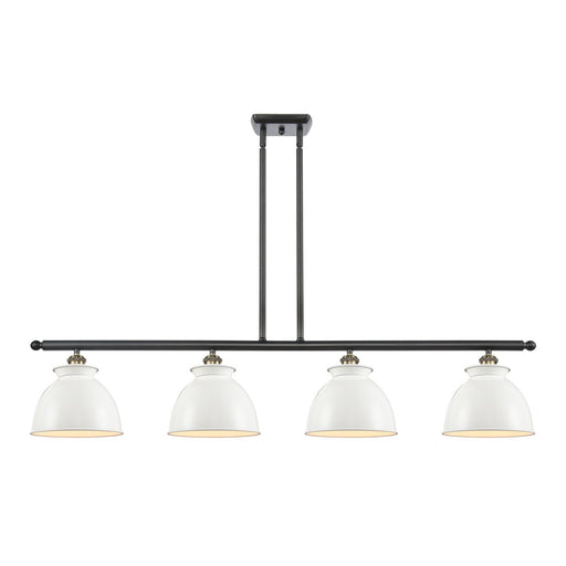Innovations Adirondack 48in 4-Light Island Light | Industrial Farmhouse Black Antique Brass Steel and Glossy White Metal Shade | Model 516-4I-BAB-M14-W