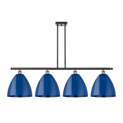 Innovations Plymouth 50in 4-Light Island Light | Industrial Black Antique Brass and Matte Blue Metal | Kitchen Island & | Model 516-4I-BAB-MBD-12-BL