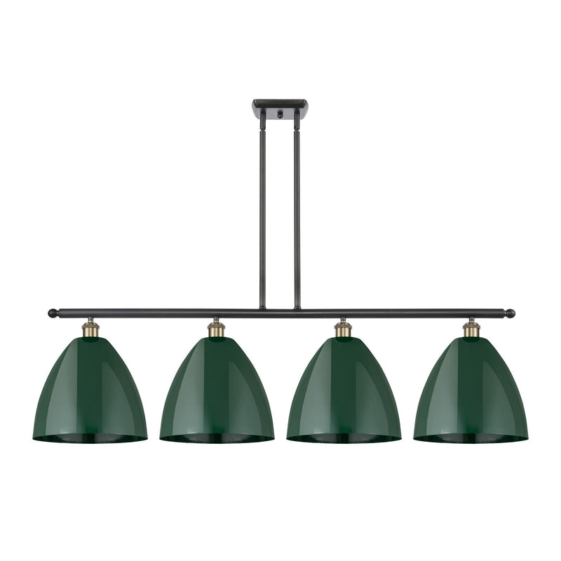 Innovations Plymouth 50.25in 4-Light Island Light | Industrial Black Antique Brass and Matte Green Metal | Kitchen Island & | Model 516-4I-BAB-MBD-12-GR