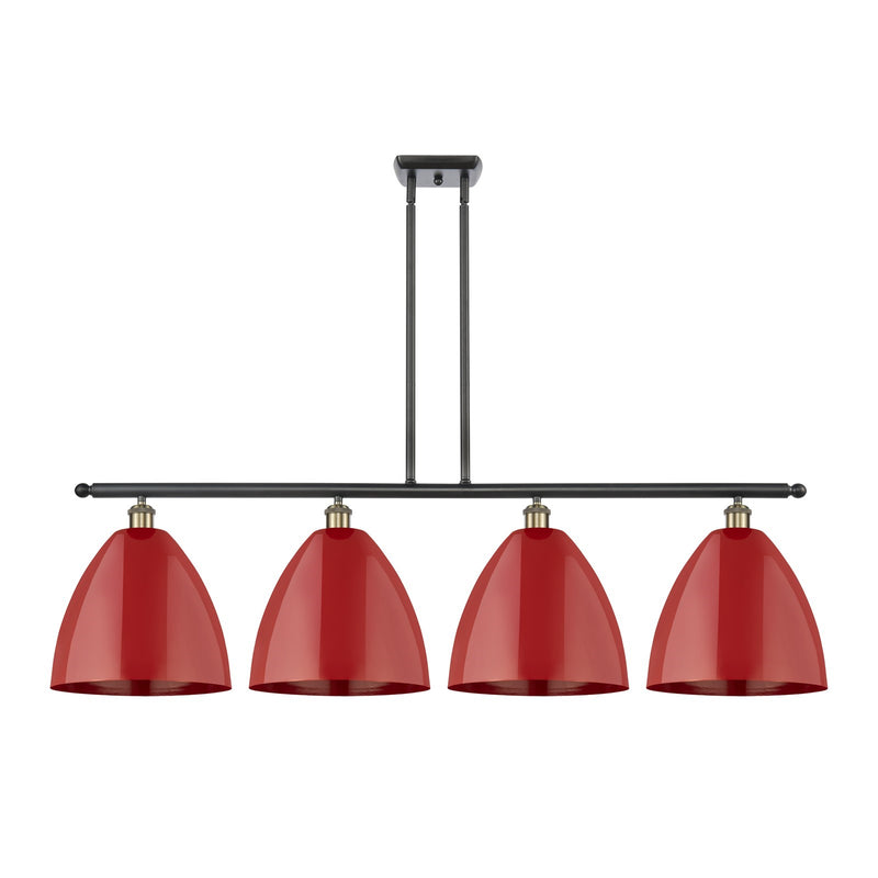 Innovations Plymouth 50.25in 4-Light Island Light | Industrial Black Antique Brass and Matte Red Metal | Kitchen Island | Model 516-4I-BAB-MBD-12-RD