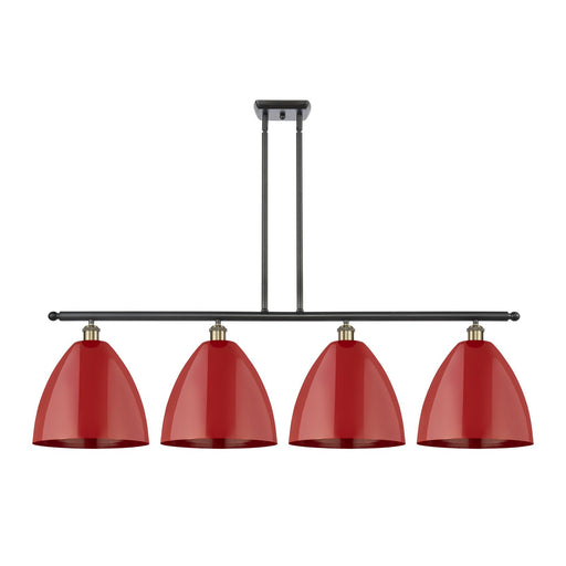 Innovations Plymouth 50in 4-Light Island Light | Industrial Black Antique Brass and Matte Red Metal | Kitchen Island & | Model 516-4I-BAB-MBD-12-RD-LED