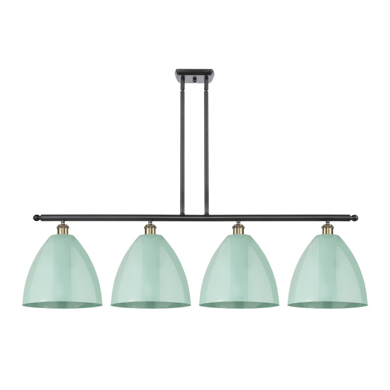 Innovations Plymouth 50.25in 4-Light Island Light | Industrial Black Antique Brass and Matte Seafoam Metal Shade | Kitchen | Model 516-4I-BAB-MBD-12-SF