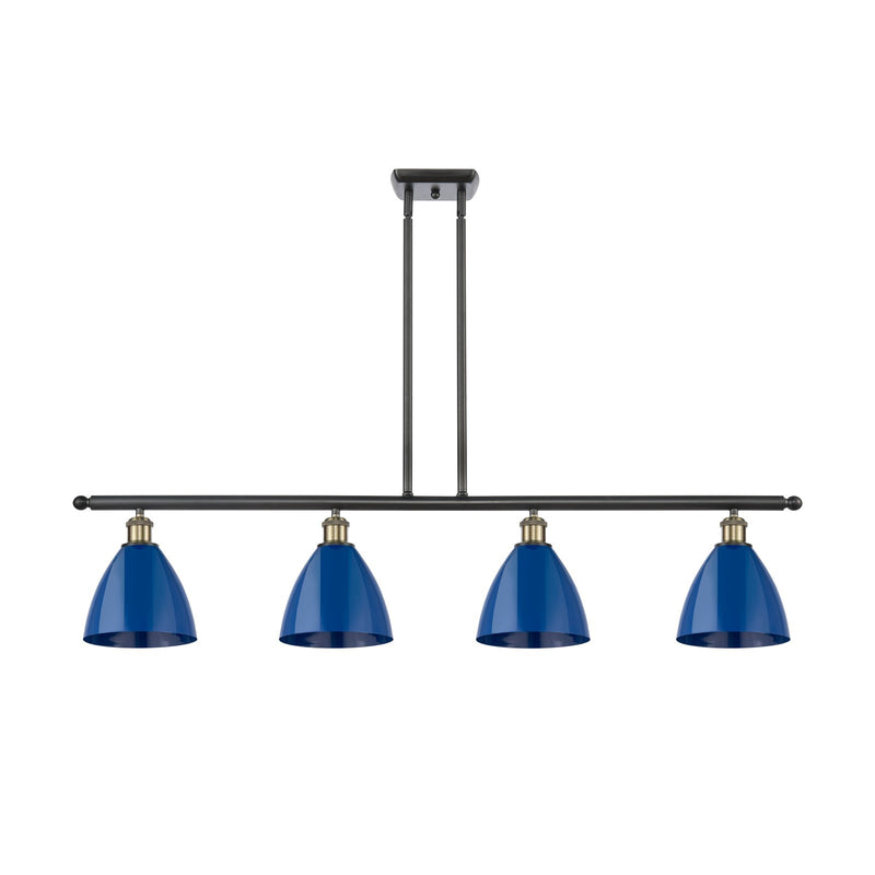 Innovations Plymouth 48in 4-Light Island Light | Industrial Black Antique Brass and Matte Blue Metal | Kitchen Island & | Model 516-4I-BAB-MBD-75-BL