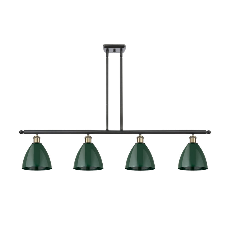 Innovations Plymouth 48in 4-Light Island Light | Industrial Farmhouse Black Antique Brass and Matte Green Metal | Kitchen | Model 516-4I-BAB-MBD-75-GR-LED