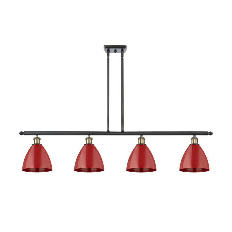 Innovations Plymouth 48in 4-Light Island Light | Industrial Black Antique Brass and Matte Red Metal | Kitchen Island & Dining | Model 516-4I-BAB-MBD-75-RD