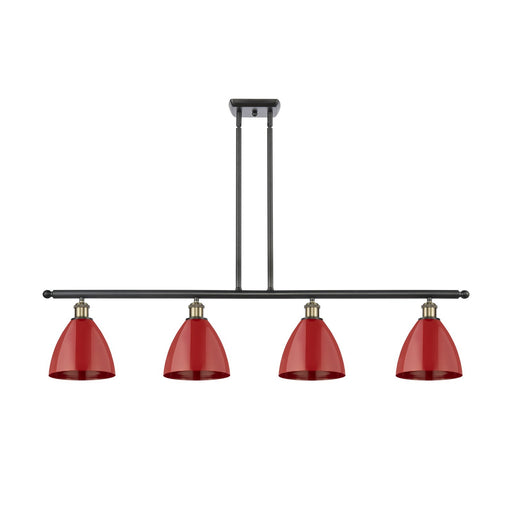 Innovations Plymouth 48in 4-Light Island Light | Industrial Farmhouse Black Antique Brass and Matte Red Metal | Kitchen | Model 516-4I-BAB-MBD-75-RD-LED