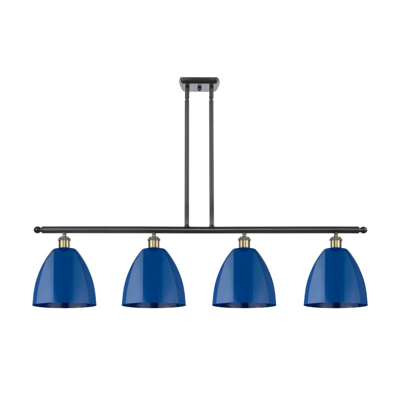 Innovations Plymouth 48in 4-Light Island Light | Industrial Black Antique Brass and Matte Blue Metal | Kitchen Island & | Model 516-4I-BAB-MBD-9-BL-LED
