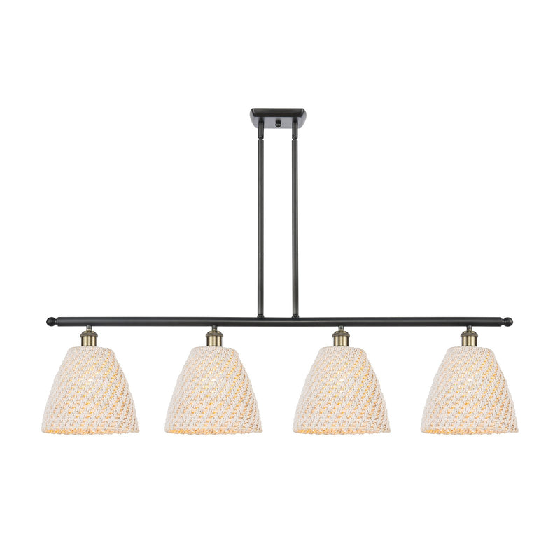 Innovations Bristol Natural 48in 4-Light Island Light | Farmhouse Black Antique Brass Steel and Natural Fiber Dome Shade | Model 516-4I-BAB-NBD-9-NAT