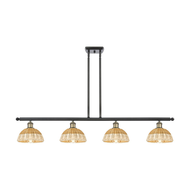 Innovations Bristol Natural II 48in 4-Light Island Light | Industrial Black Antique Brass and Natural Fiber Dome Shade | Model 516-4I-BAB-NBD2-75-NAT