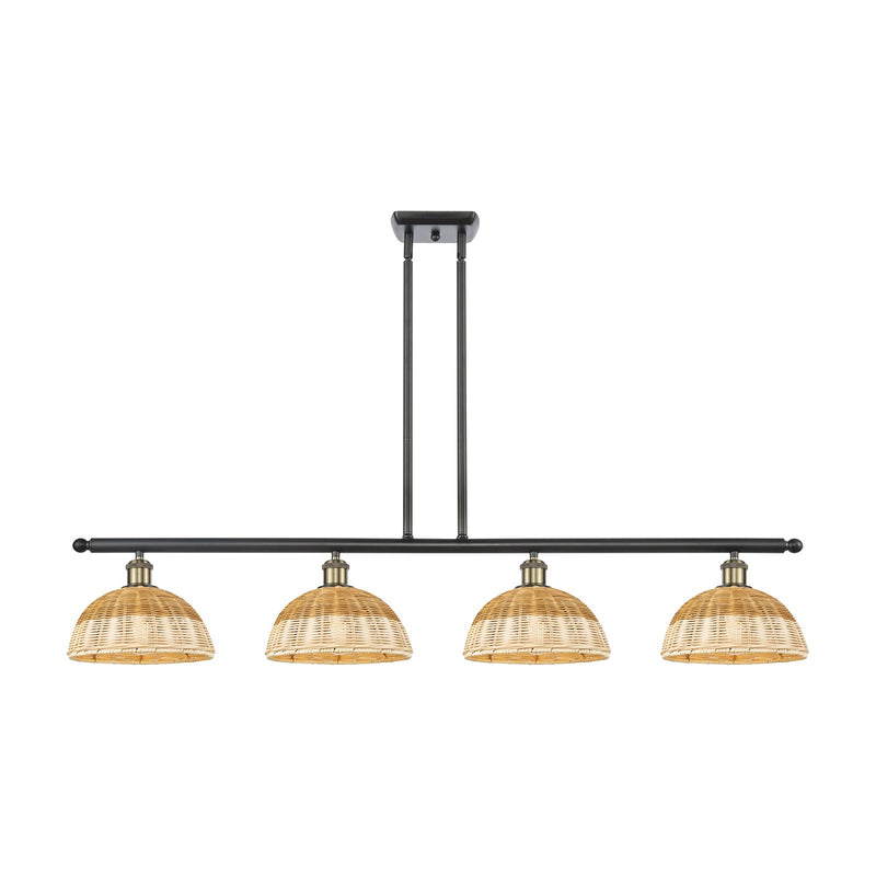 Innovations Bristol Natural II 48in 4-Light Island Light | Industrial Black Antique Brass and Natural Fiber Shade | Kitchen | Model 516-4I-BAB-NBD2-9-NAT