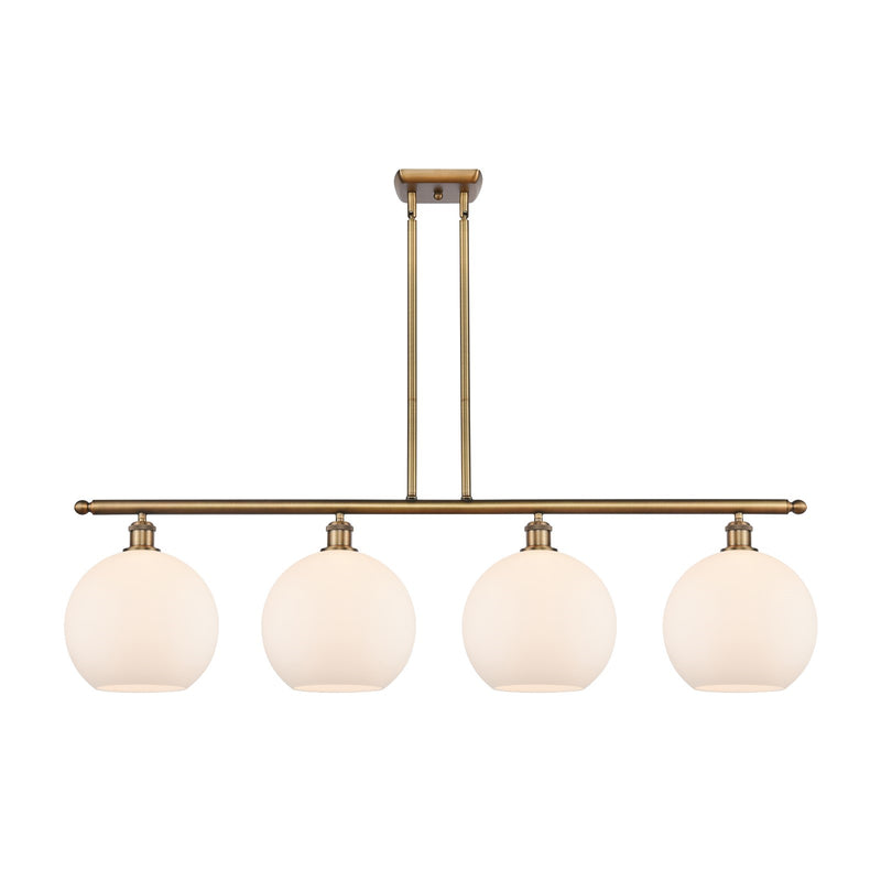 Innovations Athens 48in 4-Light Island Light | Industrial Brushed Brass and Matte White Glass | Kitchen Island & Dining Room | Model 516-4I-BB-G121-10