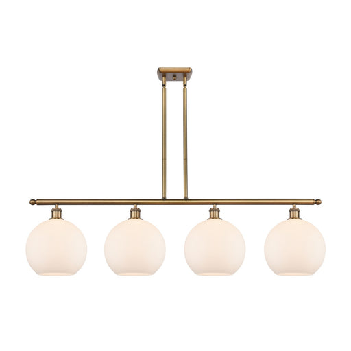 Innovations Athens 48in 4-Light Island Light | Industrial Brushed Brass and Matte White Glass | Kitchen Island & Dining Room | Model 516-4I-BB-G121-10