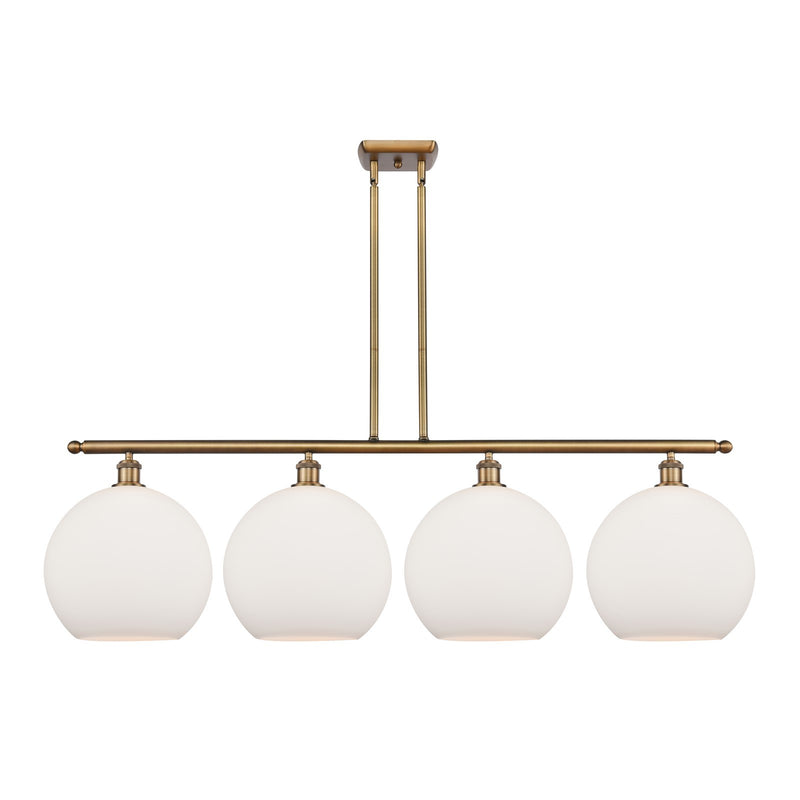Innovations Athens 50in 4-Light Island Light | Industrial Brushed Brass and Matte White Glass | Kitchen Island & Dining Room | Model 516-4I-BB-G121-12