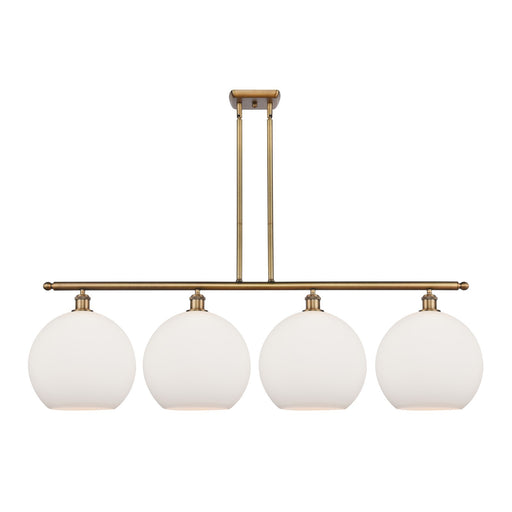 Innovations Athens 50in 4-Light Island Light | Industrial Brushed Brass and Matte White Glass | Kitchen Island & Dining Room | Model 516-4I-BB-G121-12