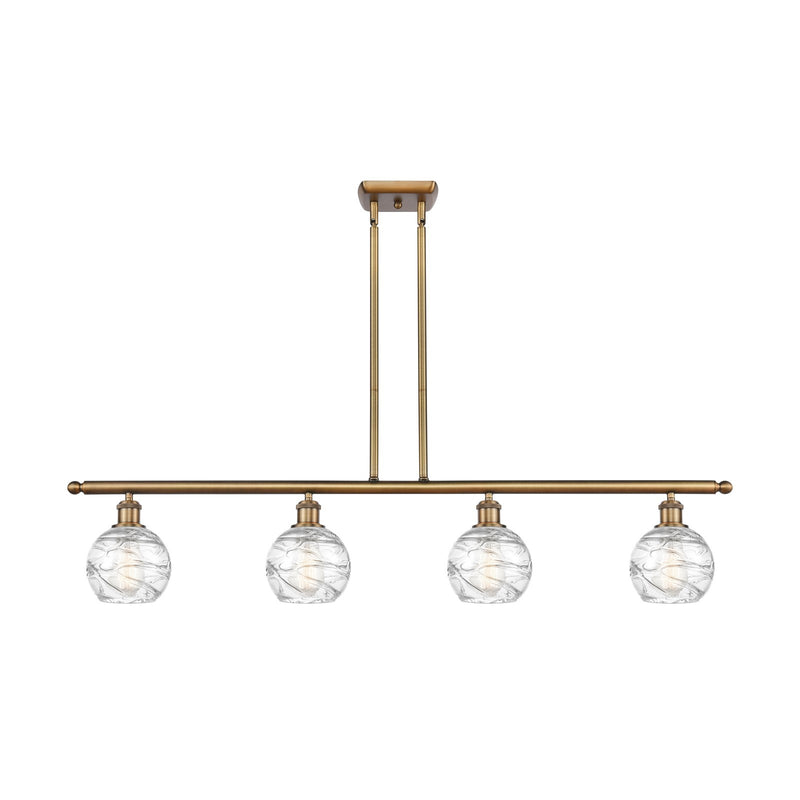 Innovations Athens Deco Swirl 48in 4-Light Island Light | Industrial Brushed Brass Steel and Clear Deco Swirl Glass | Kitchen | Model 516-4I-BB-G1213-6CL