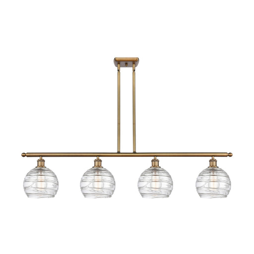 Innovations Athens Deco Swirl 48in 4-Light Island Light | Industrial Brushed Brass Steel and Clear Deco Swirl Glass | Kitchen | Model 516-4I-BB-G1213-8CL