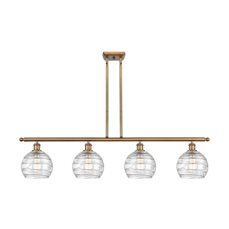 Innovations Athens Deco Swirl 48in 4-Light Island Light | Industrial Brushed Brass Steel and Clear Deco Swirl Glass | Kitchen | Model 516-4I-BB-G1213-8CL