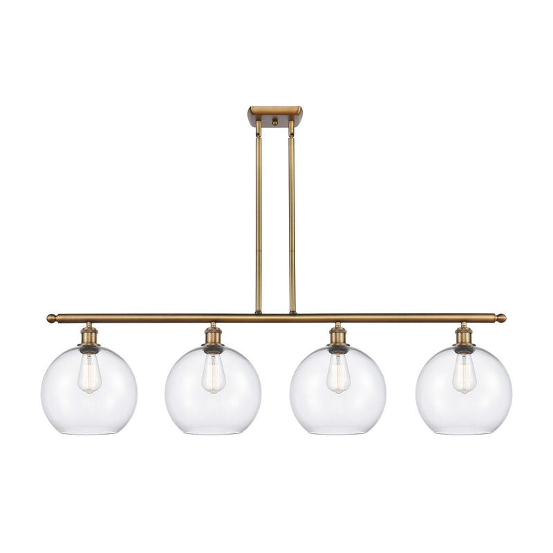 Innovations Athens 48in 4-Light Island Light | Industrial Brushed Brass Steel and Clear Glass | Kitchen Island & Dining Room | Model 516-4I-BB-G122-10