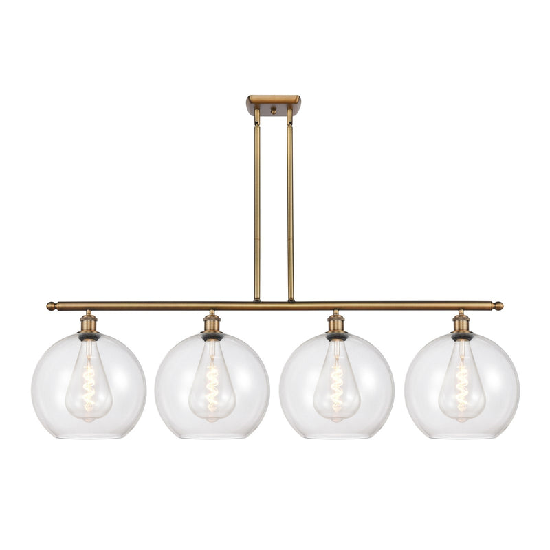 Innovations Athens 50in 4-Light Island Light | Industrial Brushed Brass Steel and Clear Glass | Kitchen Island & Dining Room | Model 516-4I-BB-G122-12