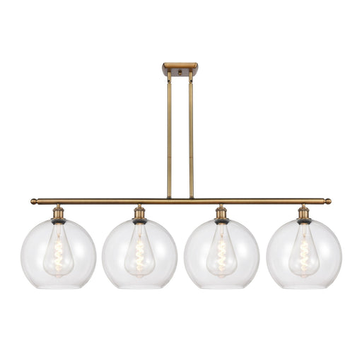 Innovations Athens 50in 4-Light Island Light | Industrial Brushed Brass Steel and Clear Glass | Kitchen Island & Dining Room | Model 516-4I-BB-G122-12