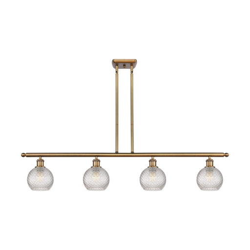 Innovations Athens 48in 4-Light Island Light | Modern Farmhouse Brushed Brass Steel and Clear Basket Weave Glass | Kitchen | Model 516-4I-BB-G122C-6CL