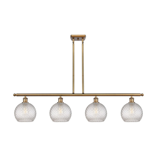 Innovations Athens 48in 4-Light Island Light | Modern Farmhouse Brushed Brass and Clear Basket Weave Glass | Kitchen Island & | Model 516-4I-BB-G122C-8CL