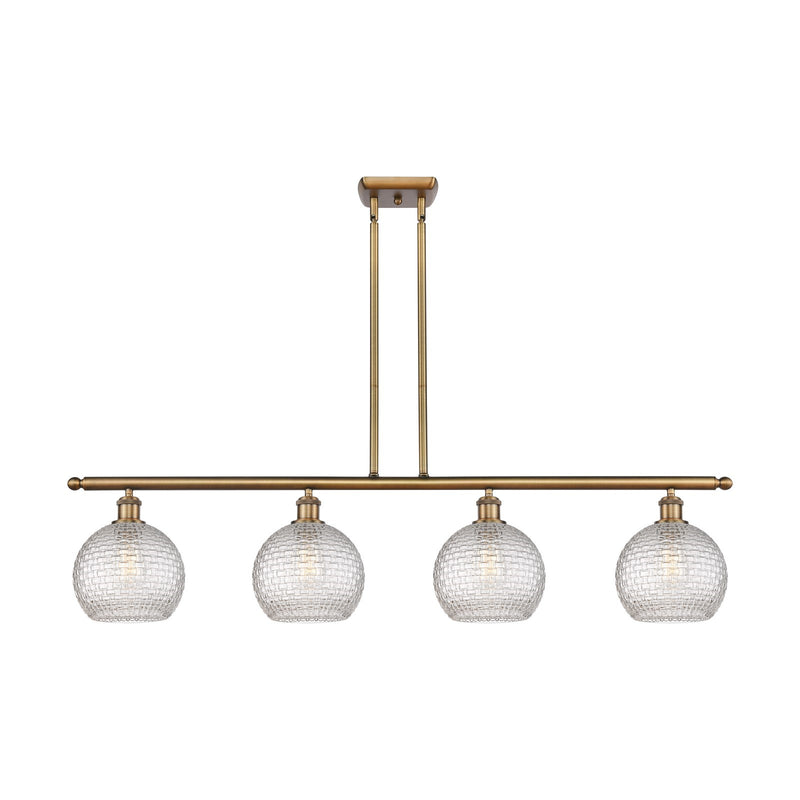 Innovations Athens 48in 4-Light Island Light | Modern Farmhouse Brushed Brass and Clear Basket Weave Glass | Kitchen Island & | Model 516-4I-BB-G122C-8CL