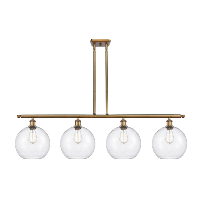Innovations Athens 48in 4-Light Island Light | Industrial Brushed Brass Steel and Seedy Glass | Kitchen Island & Dining Room | Model 516-4I-BB-G124-10