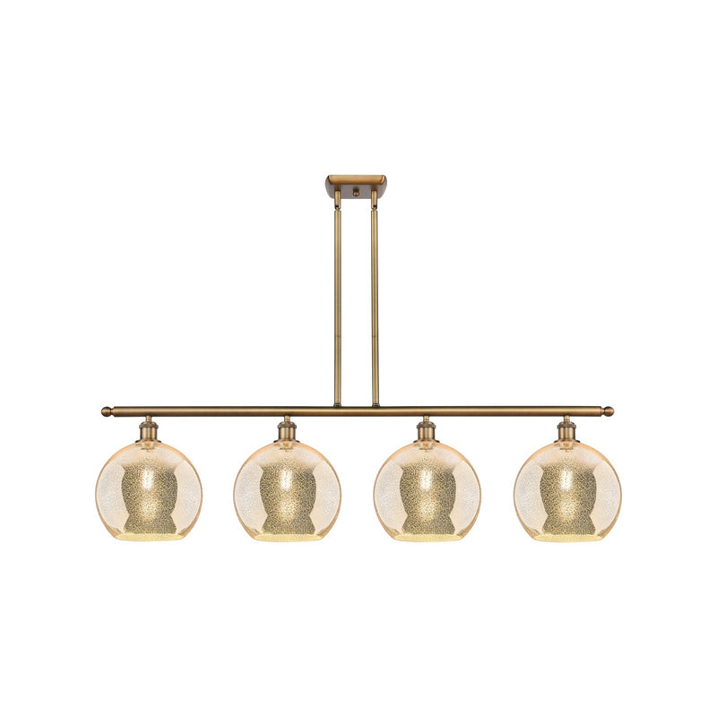 Innovations Athens 48in 4-Light Island Light | Industrial Brushed Brass Steel and Mercury Glass | Kitchen Island & Dining Room | Model 516-4I-BB-G128-10