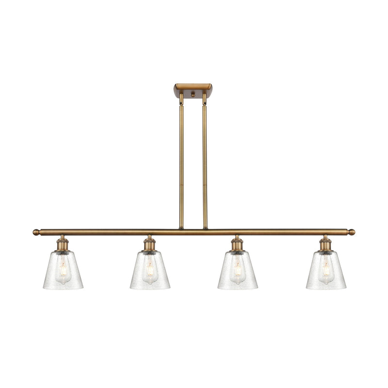 Innovations Caton 48in 4-Light Island Light | Industrial Brushed Brass Steel and Frosted Glass | Kitchen Island & Dining Room | 48 | Model 516-4I-BB-G454