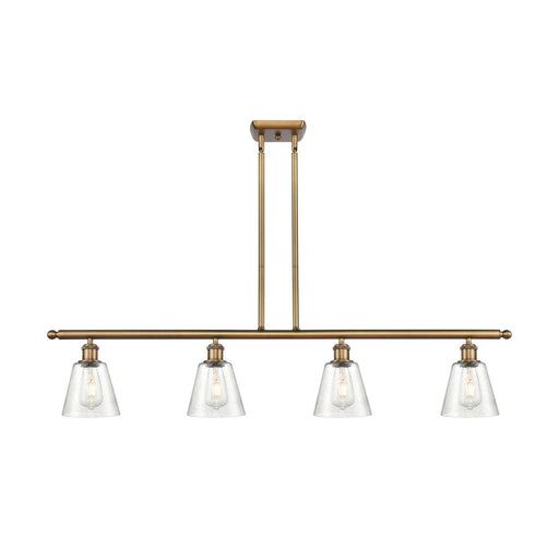 Innovations Caton 48in 4-Light Island Light | Industrial Brushed Brass Steel and Frosted Glass | Kitchen Island & Dining Room | 48 | Model 516-4I-BB-G454