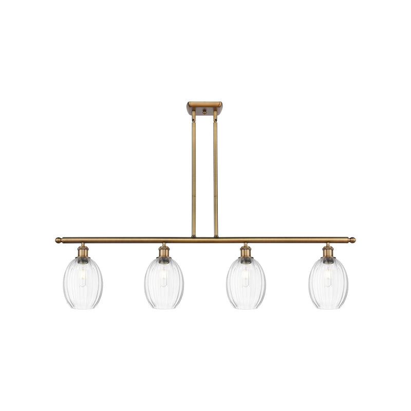 Innovations Preston Bulb 48in 4-Light Island Light | Industrial Brushed Brass Steel and Clear Glass | Kitchen Island & Dining | Model 516-4I-BB-G459-6CL