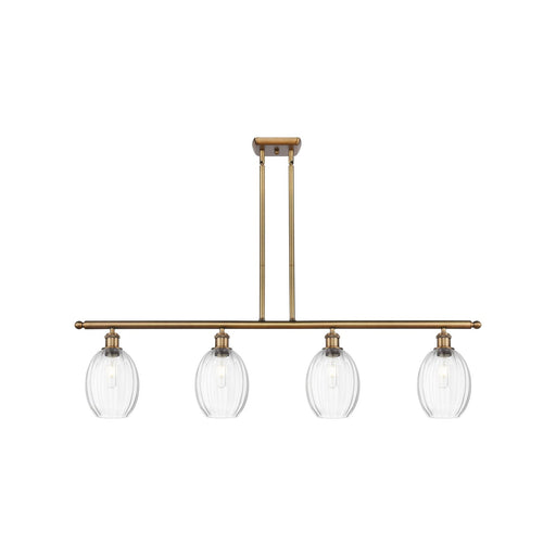 Innovations Preston Bulb 48in 4-Light Island Light | Industrial Brushed Brass Steel and Clear Glass | Kitchen Island & Dining | Model 516-4I-BB-G459-6CL