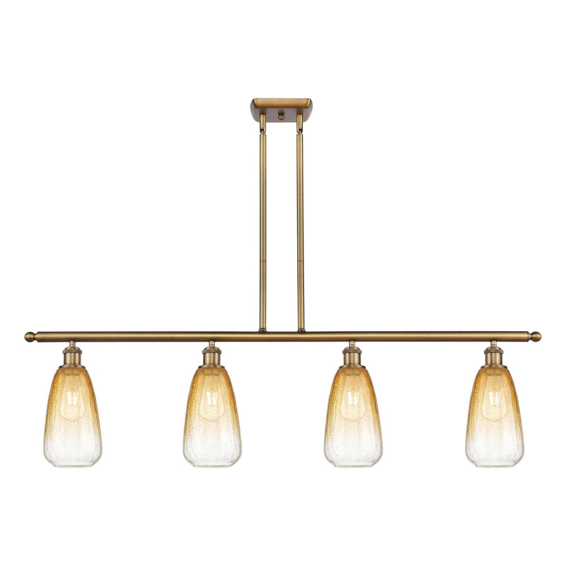 Innovations Brookhaven Almond 48in 4-Light Island Light | Industrial Brushed Brass Steel and Amber Glass | Kitchen Island & | Model 516-4I-BB-G480-6AM