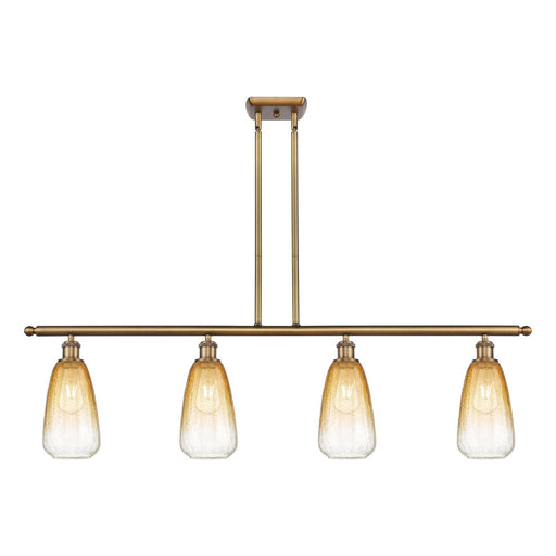 Innovations Brookhaven Almond 48in 4-Light Island Light | Industrial Brushed Brass Steel and Amber Glass | Kitchen Island & | Model 516-4I-BB-G480-6AM
