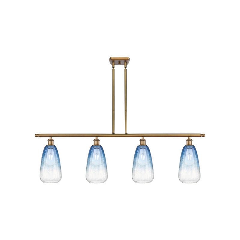 Innovations Brookhaven Almond 48in 4-Light Island Light | Industrial Brushed Brass Steel and Sapphire Blue Glass | Kitchen | Model 516-4I-BB-G480-6SB