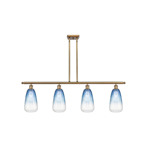 Innovations Brookhaven Almond 48in 4-Light Island Light | Industrial Brushed Brass Steel and Sapphire Blue Glass | Kitchen | Model 516-4I-BB-G480-6SB