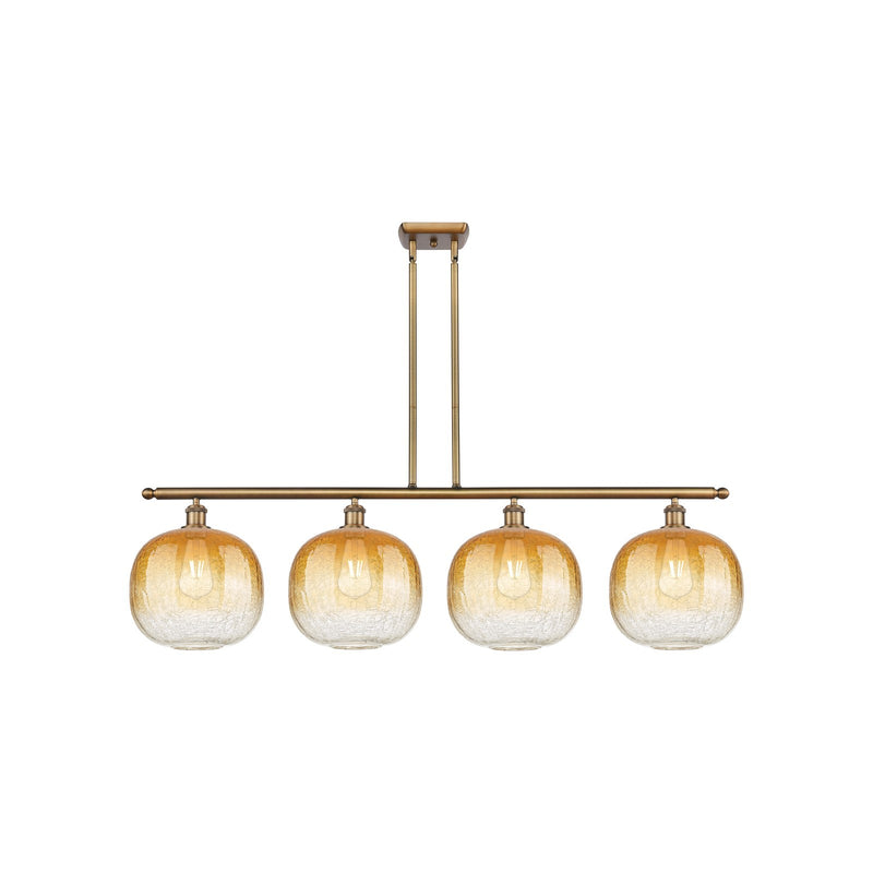 Innovations Brookhaven Sphere 49in 4-Light Island Light | Industrial Brushed Brass Steel and Amber Glass | Kitchen Island & | Model 516-4I-BB-G481-10AM